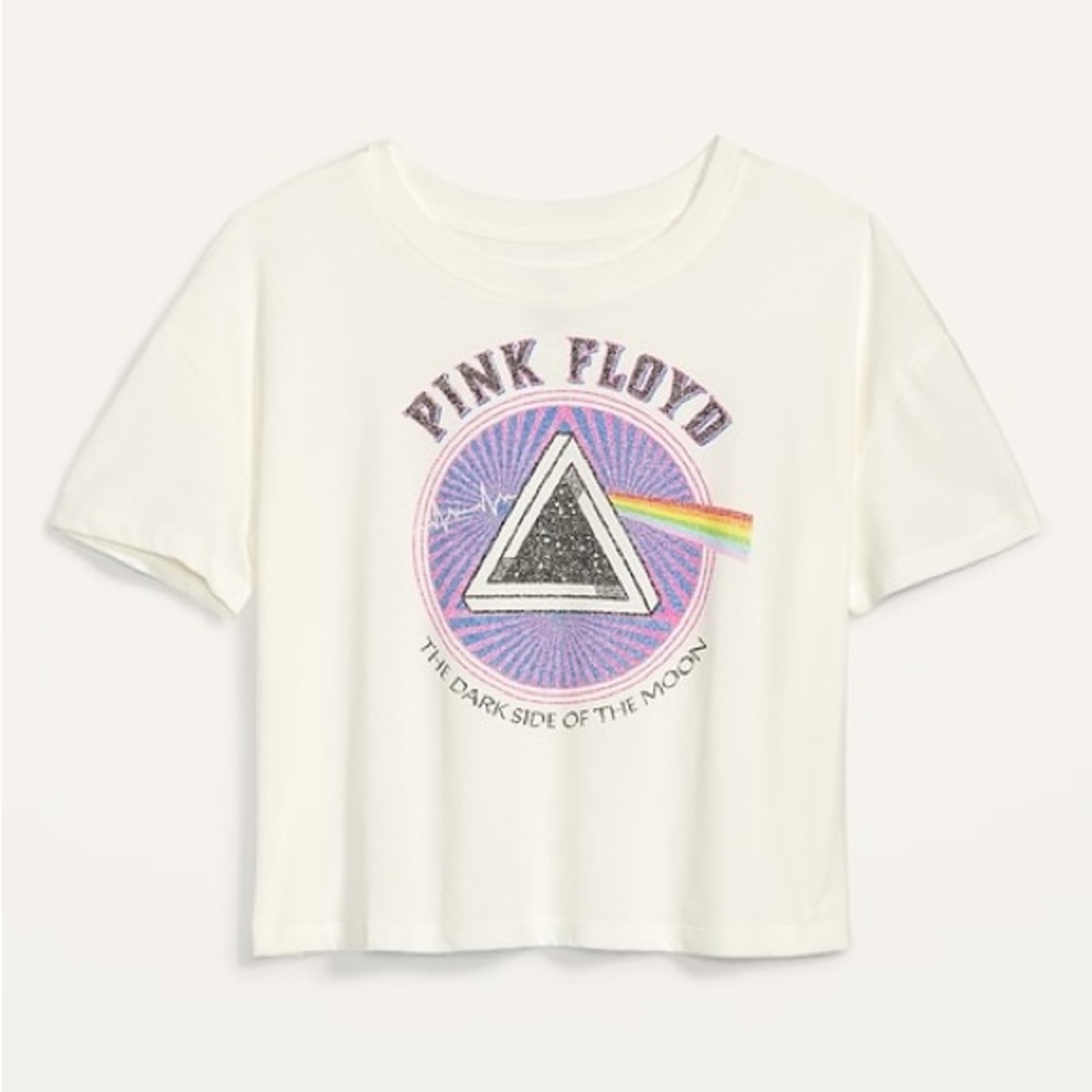Old Navy Pink Floyd Cropped Tee -The Dark Side of the Moon-customized neckline
